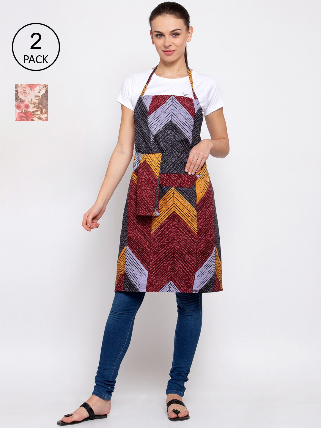 KLOTTHE Unisex Pack Of 2 Cotton Printed 210 TC Aprons, Beige