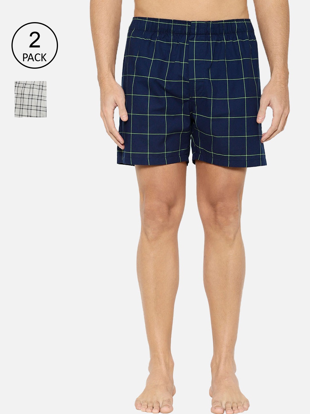 

XYXX Men Pack of 2 Pure Cotton Checked Boxers XYBOX2PCKN179, Grey