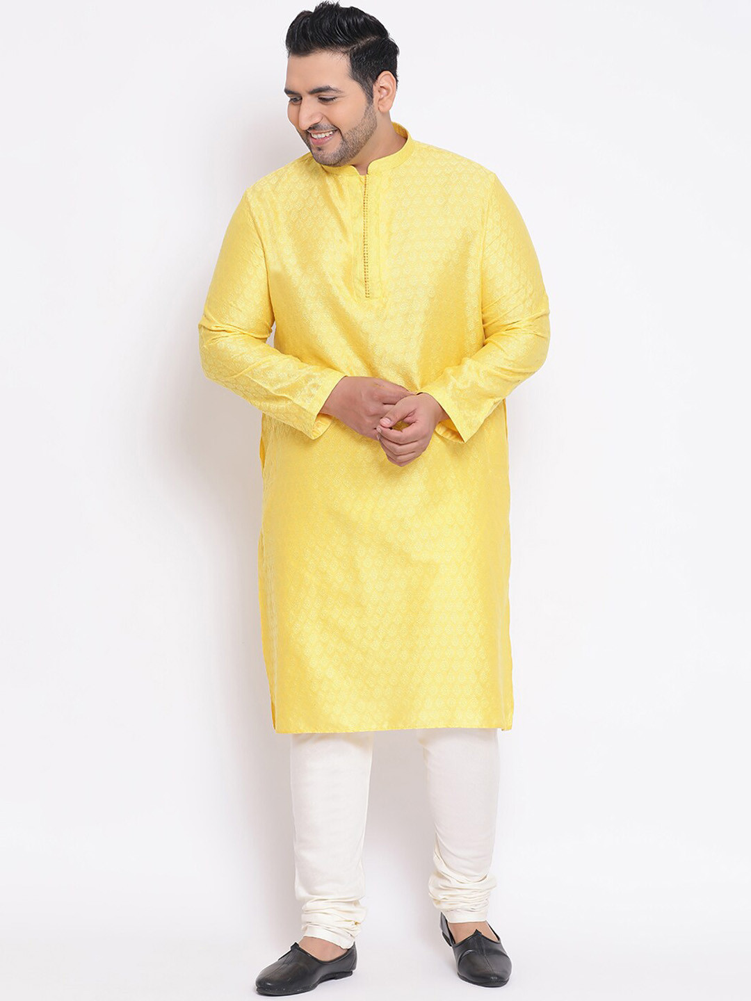 

KISAH Men Woven Jacquard Regular Fit Ethnic Motifs Kurta Churidar Set, Yellow