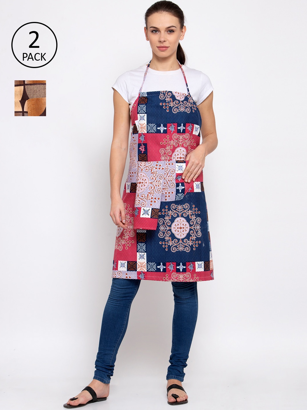 

KLOTTHE Unisex Pack Of 2 Cotton Printed 210 TC Aprons, Pink