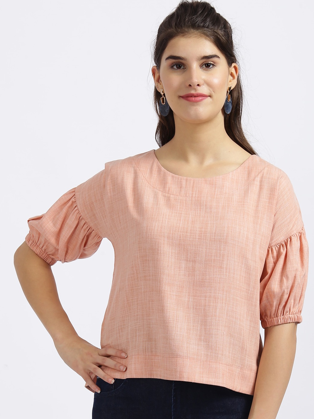 

Zink London Peach-Coloured Puff Sleeves Regular Top