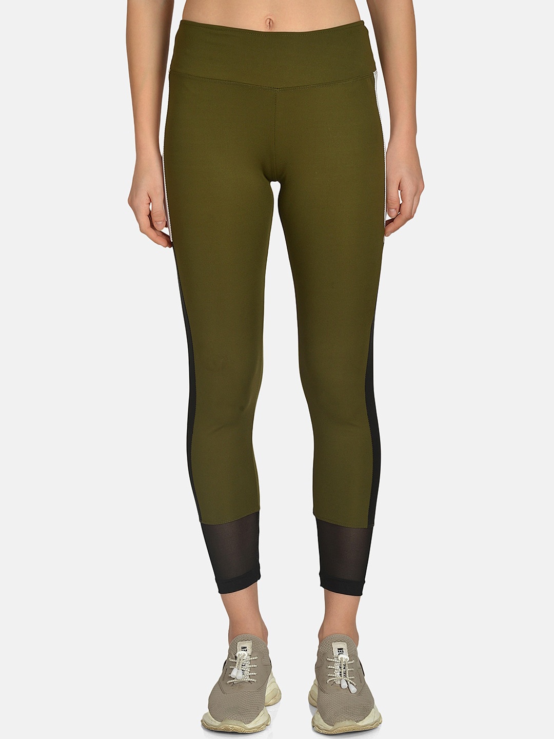 

mod & shy Women Olive Green Solid Slim-Fit Training Tights