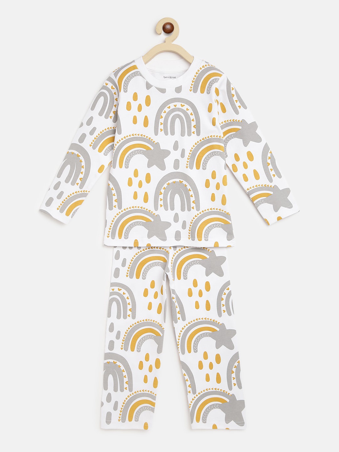 

berrytree Unisex Kids White & Grey Printed Night suit