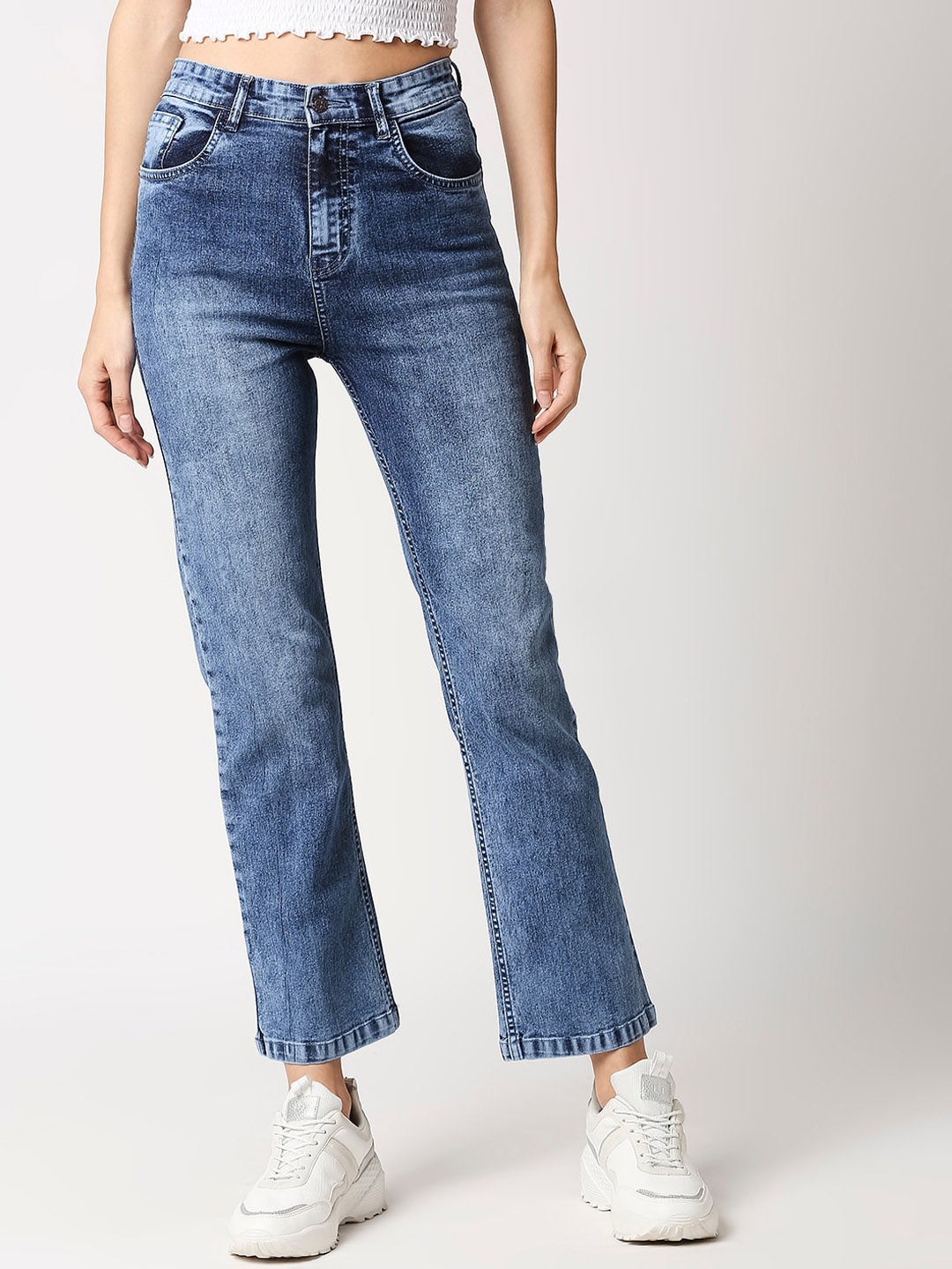 

High Star Women Blue Straight Fit High-Rise Clean Look Stretchable Jeans