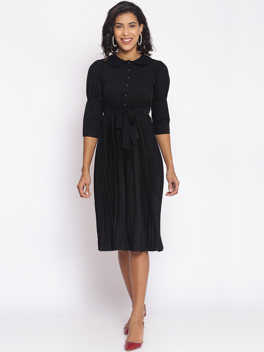 Cottinfab Women Black Solid Fit and Flare Dress