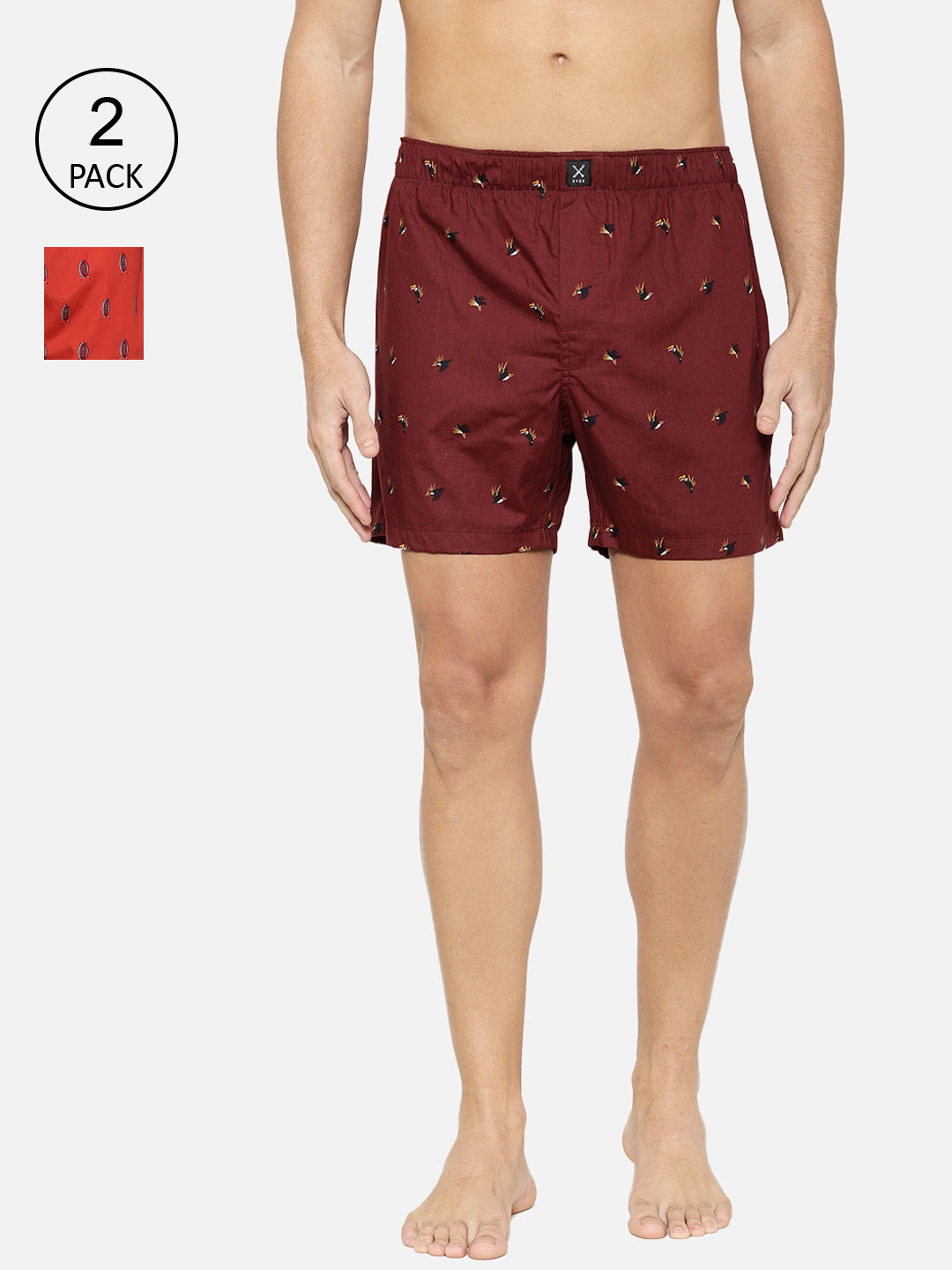 

XYXX Men Pack Of 2 Pure Cotton Printed Boxers XYBOX2PCKN198, Maroon