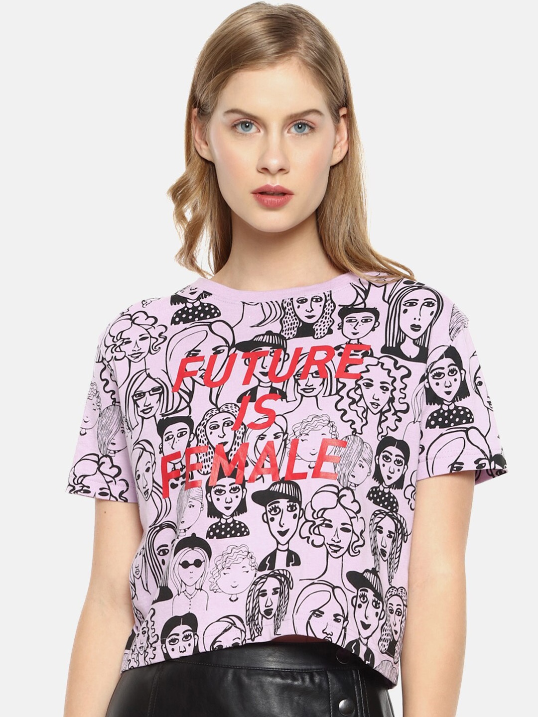 Campus Sutra Women Purple Printed Round Neck T-shirt