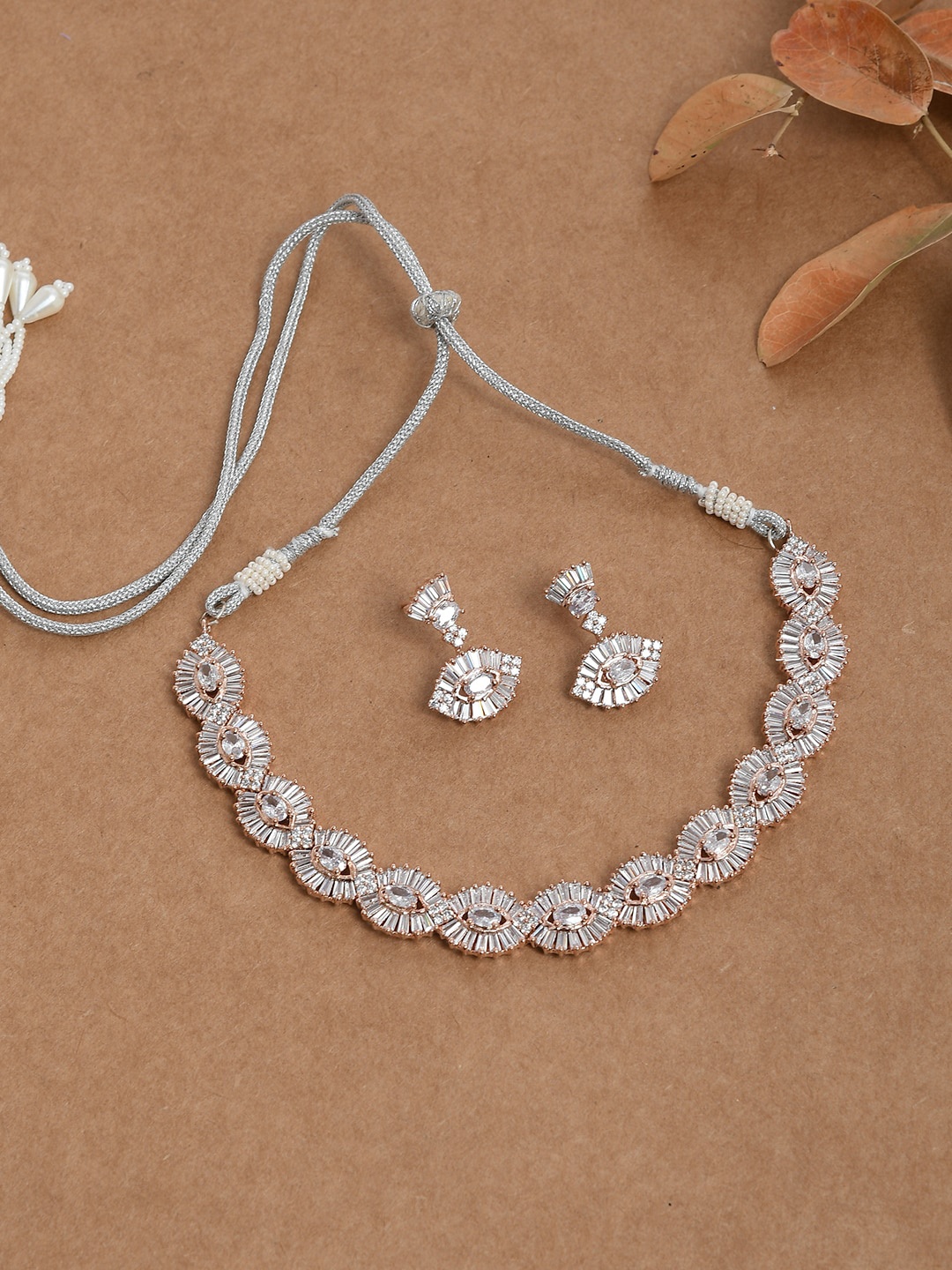 

Silvermerc Designs Rose Gold-Plated AD-Studded Jewellery Set