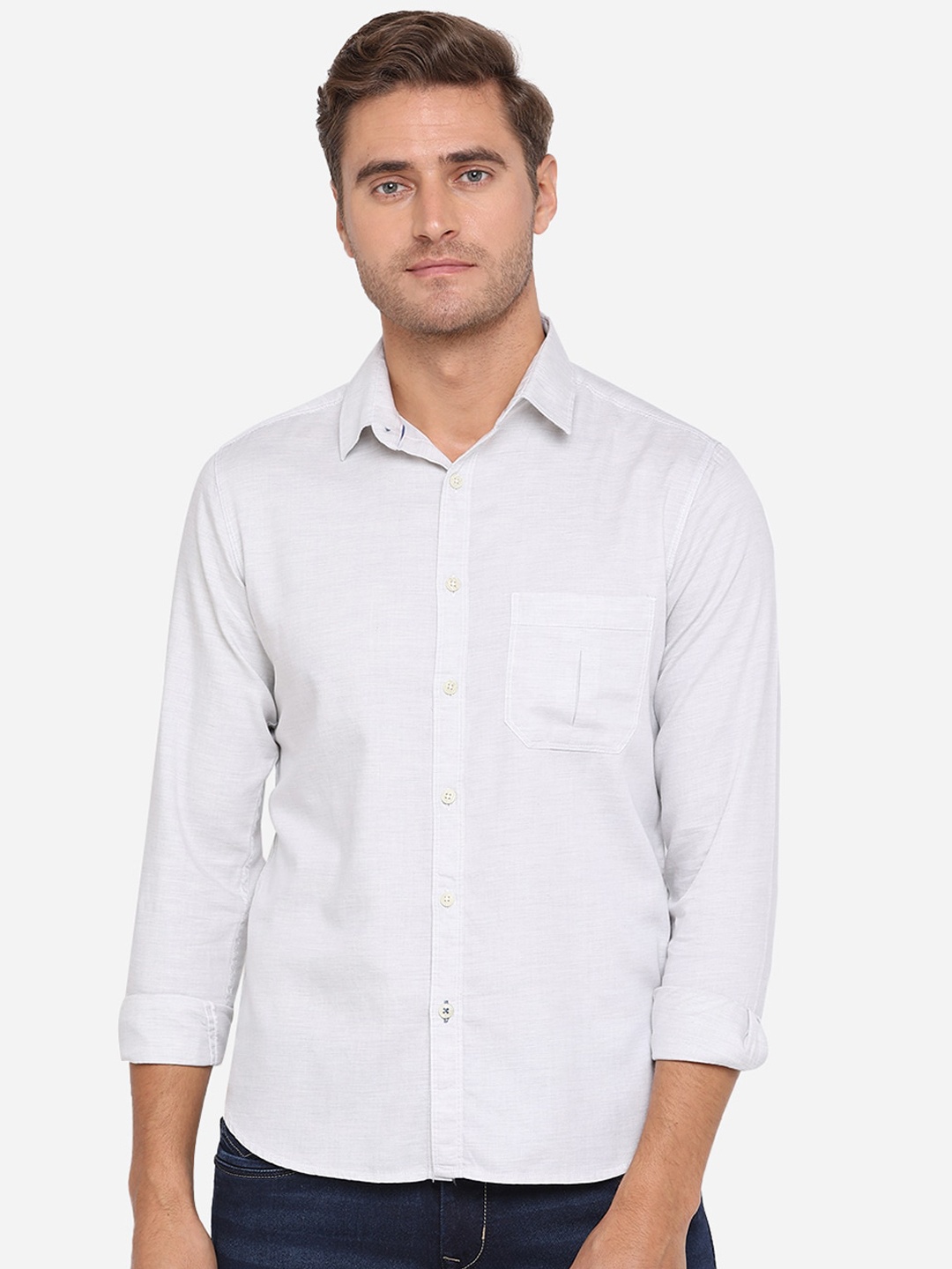 

Greenfibre Men Grey Slim Fit Solid Cotton Casual Shirt