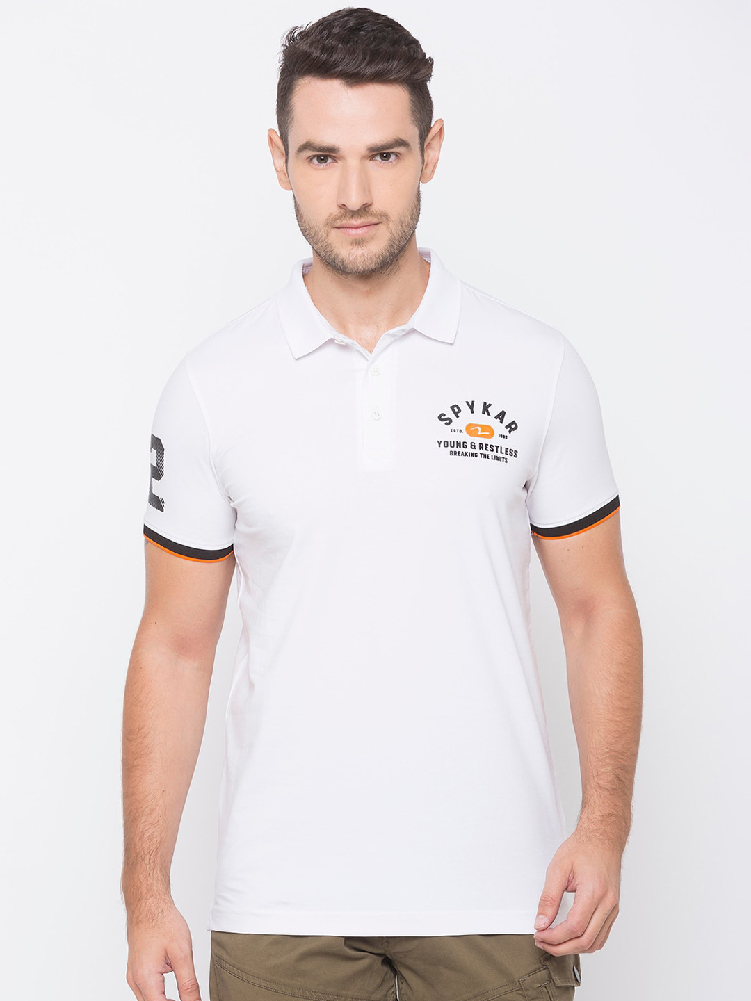 

SPYKAR Men White Solid Polo Collar Cotton Pure Cotton T-shirt