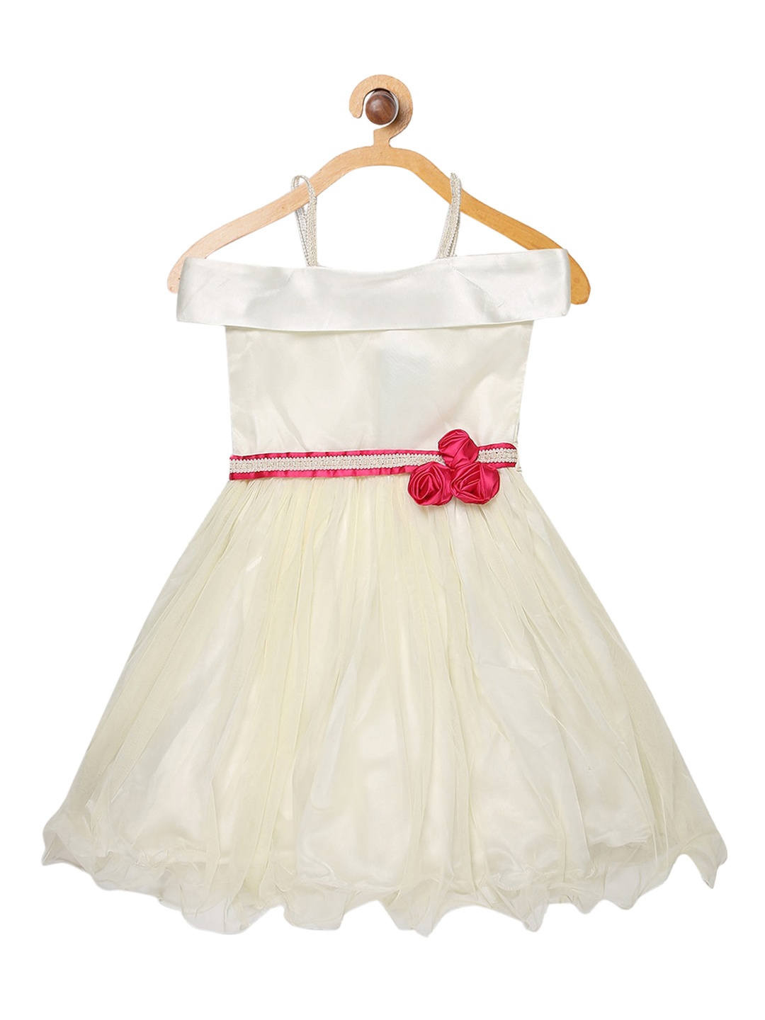 

Butterfly Blush Girls Beige Self Design Fit and Flare Dress