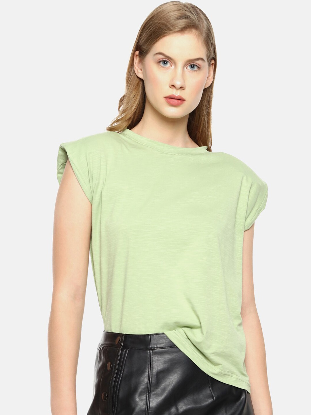 

Campus Sutra Green Pure Cotton Regular Top