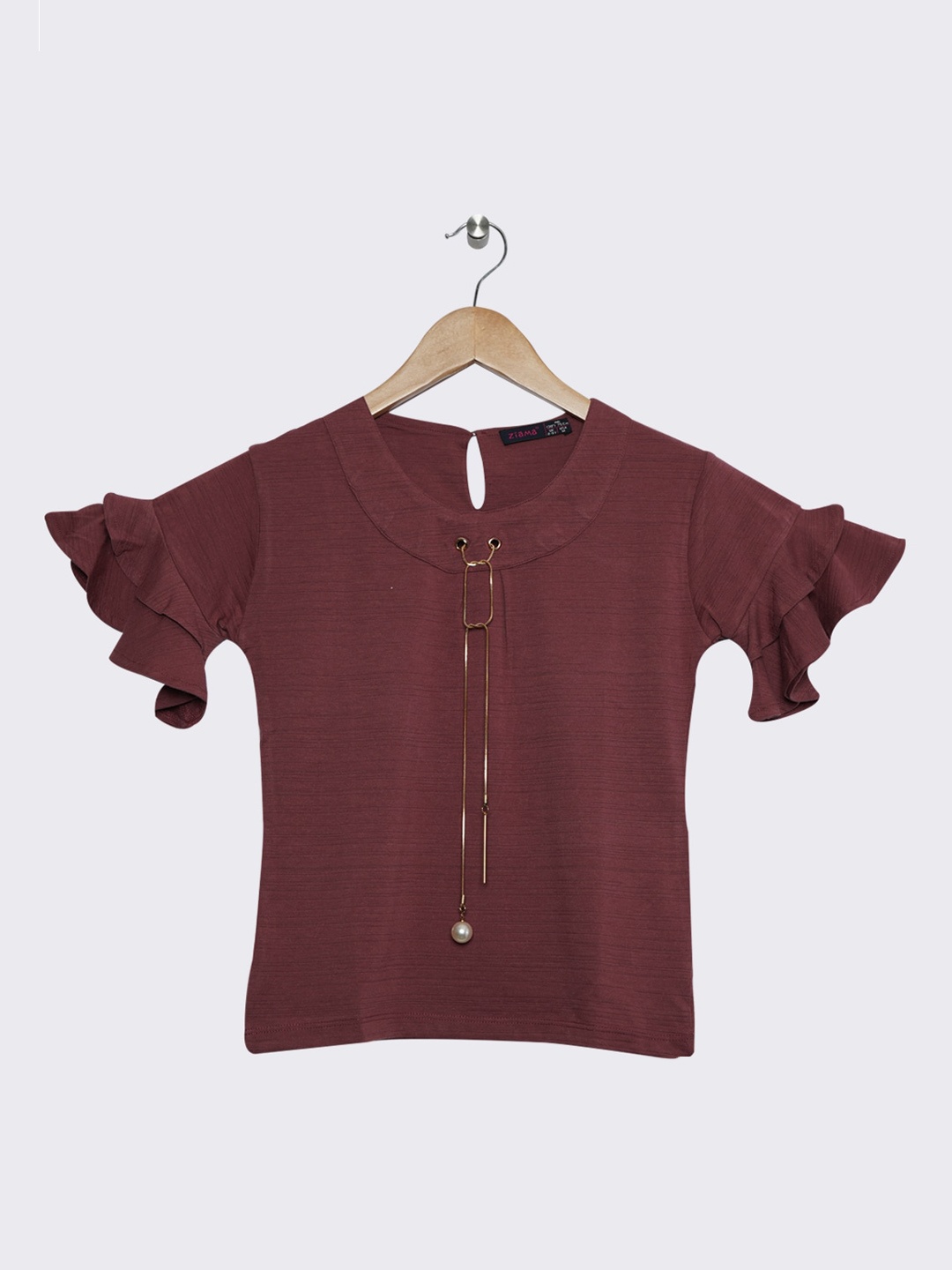 

Ziama Maroon Bell Sleeves Regular Top