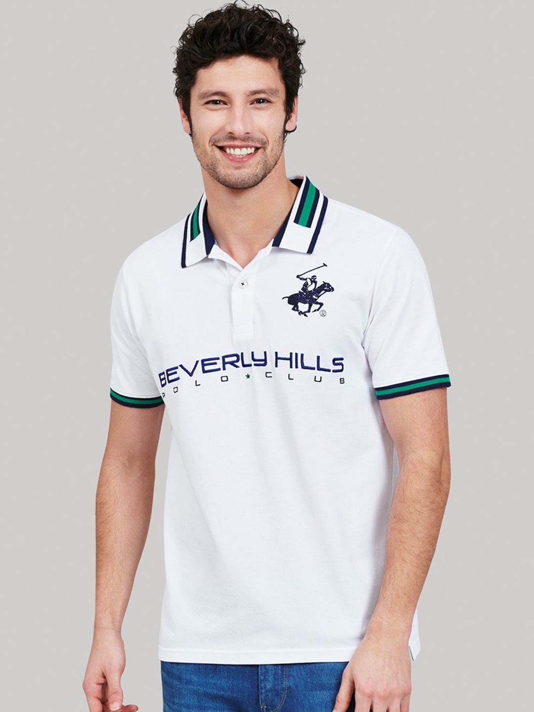 

Beverly Hills Polo Club Men White Printed Polo Collar T-shirt