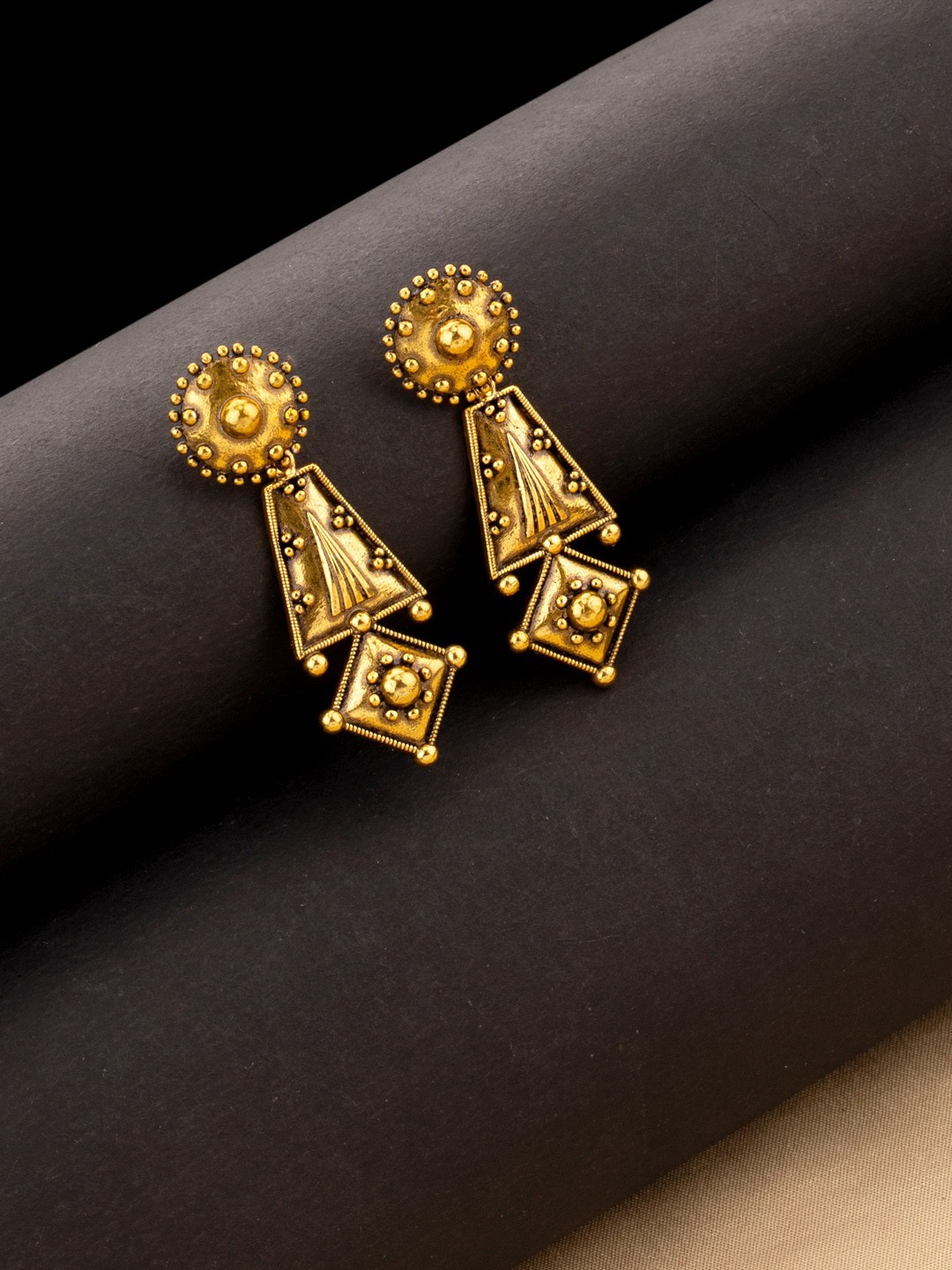

Voylla Gold-Toned Circular Drop Earrings