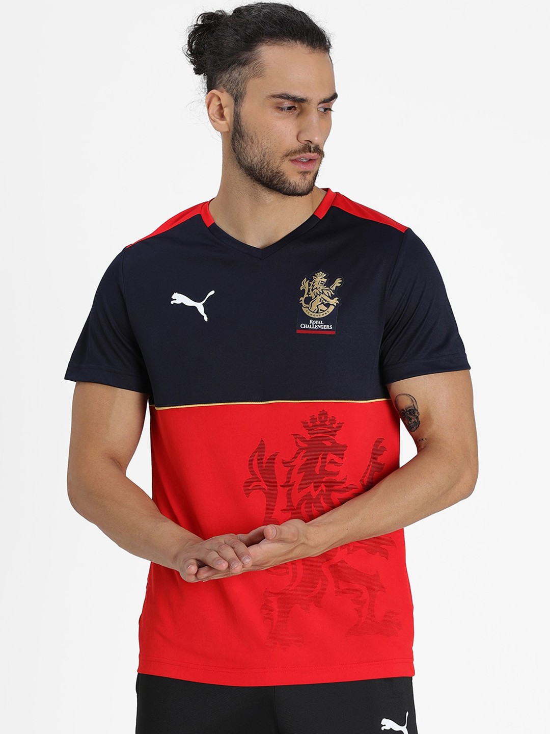 

Puma Men Colourblocked Royal Challengers Jersey Slim Fit T-shirt, Navy blue