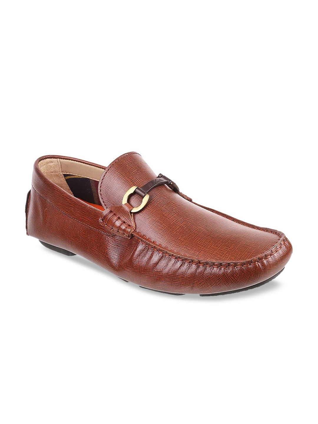 

DAVINCHI Men Tan Brown Textured Leather Loafers