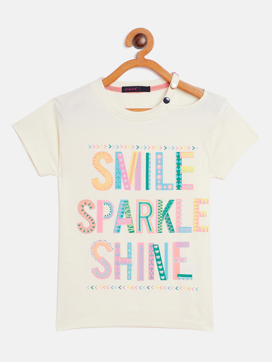 

Ziama Girls Off White Printed Regular Top