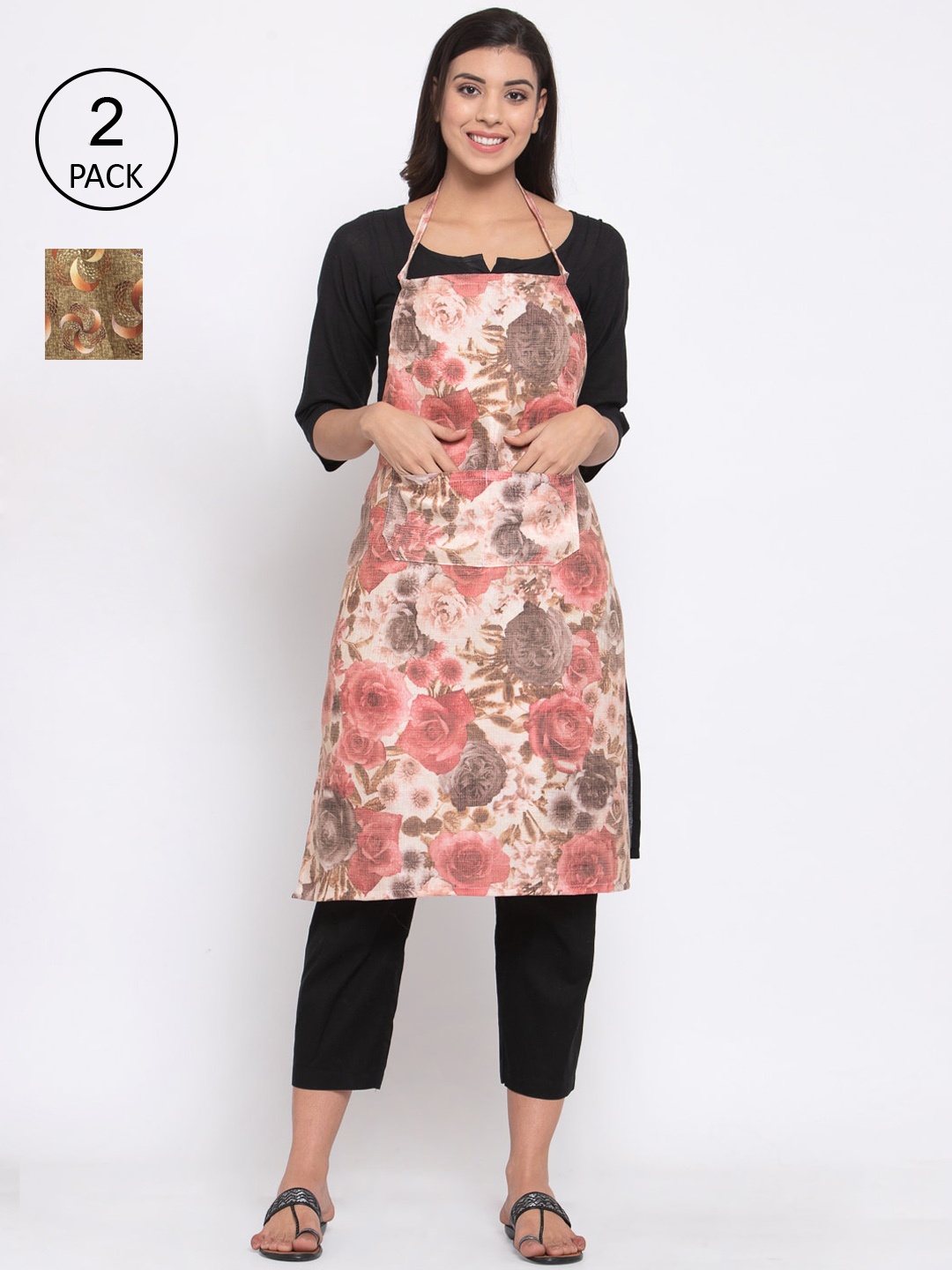 

KLOTTHE Unisex Pack Of 2 Cotton Printed 210 TC Aprons, Beige