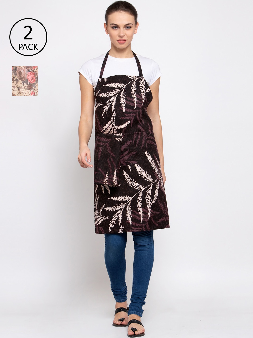 

KLOTTHE Pack Of 2 Printed 210 TC Cotton Aprons, Beige