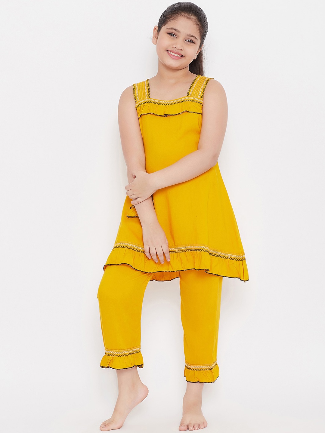 

Baani Creations Girls Yellow Night suit