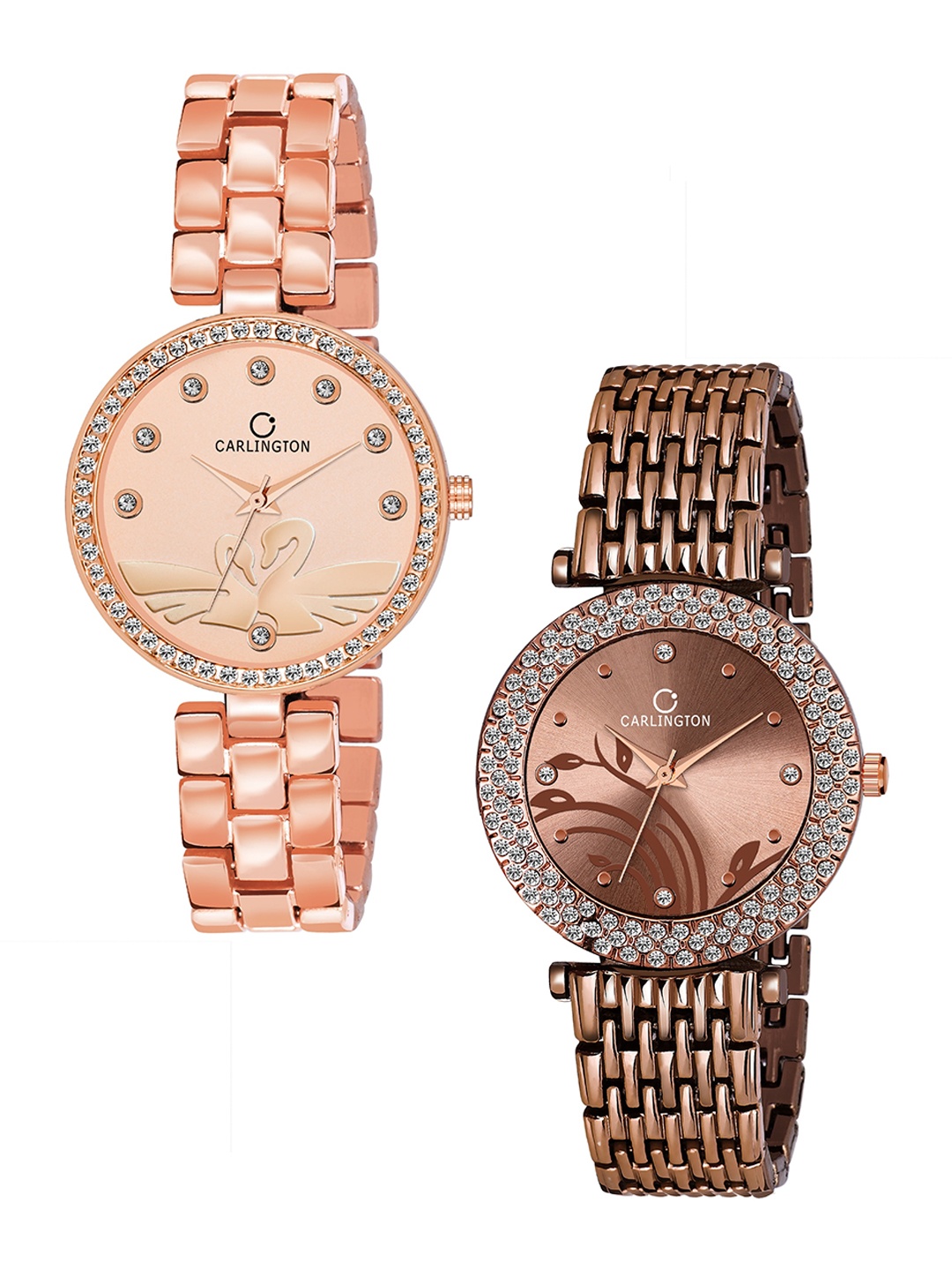 

CARLINGTON Women Set of 2 Rose Gold-Toned & Brown Analogue Watches