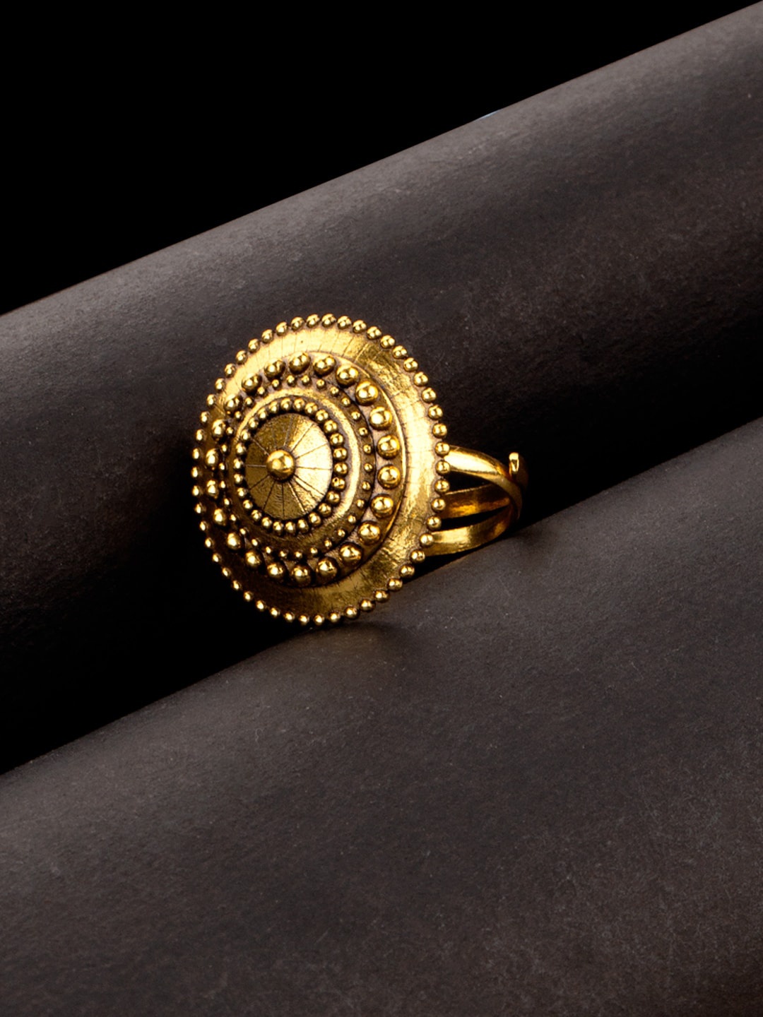 

Voylla Antique Gold-Plated Rava Ball Design Adjustable Statement Finger Ring