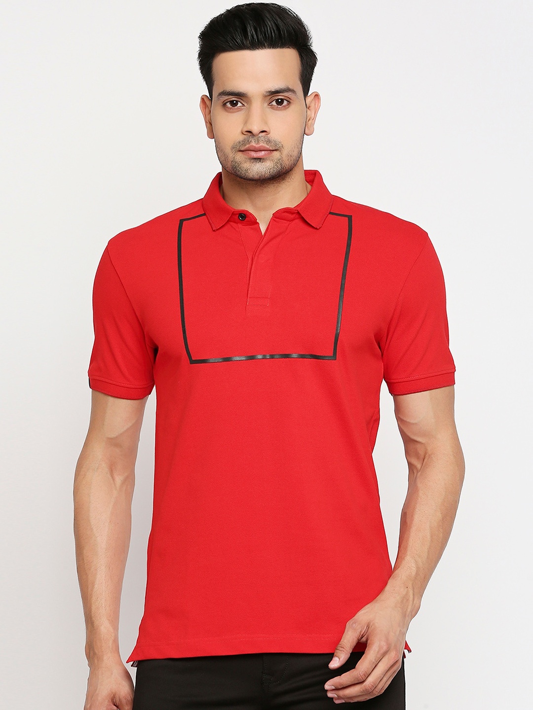 

Mufti Men Red Solid Polo Collar T-shirt