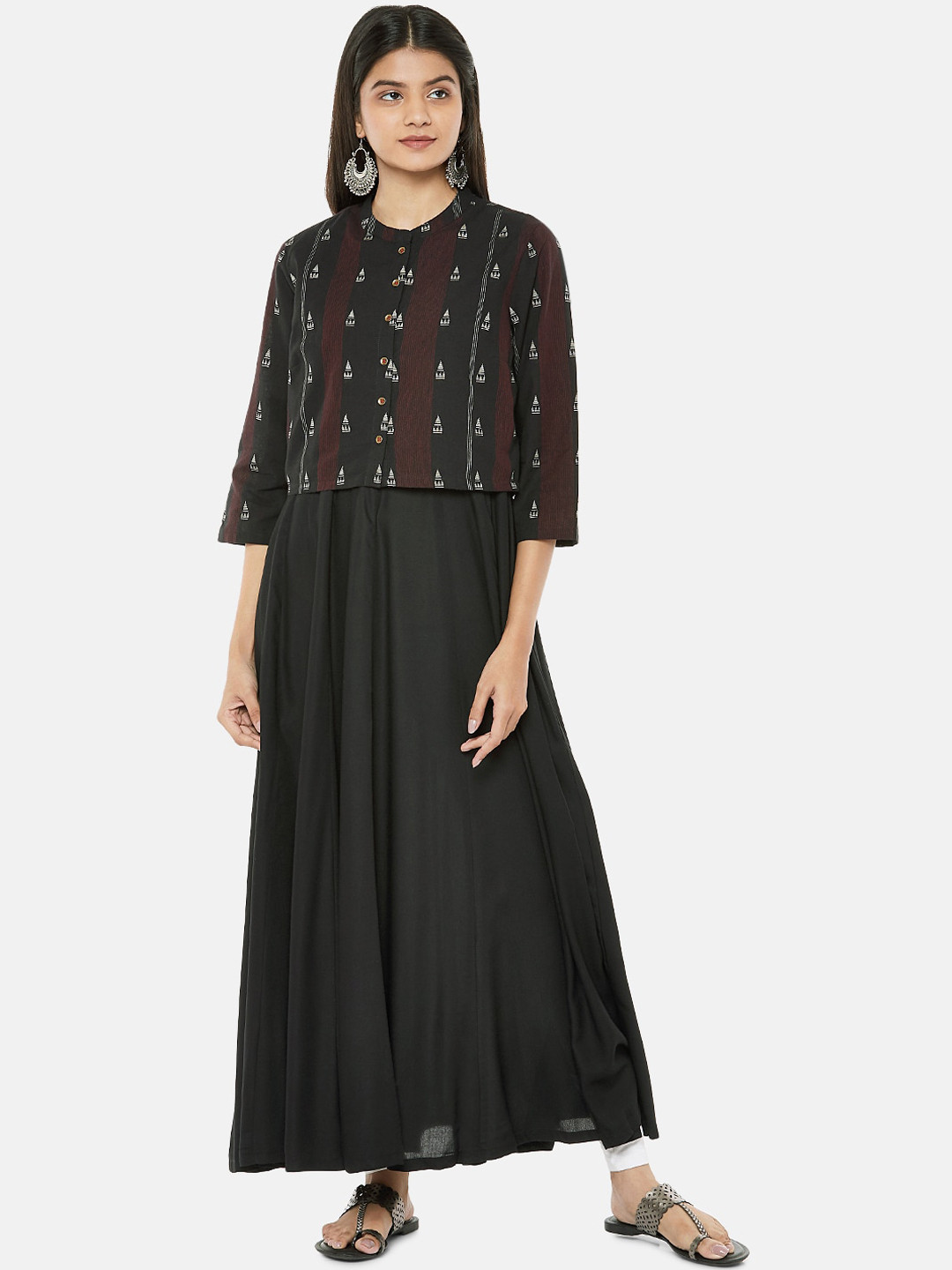 

RANGMANCH BY PANTALOONS Women Black Thread Work Anarkali Kurta