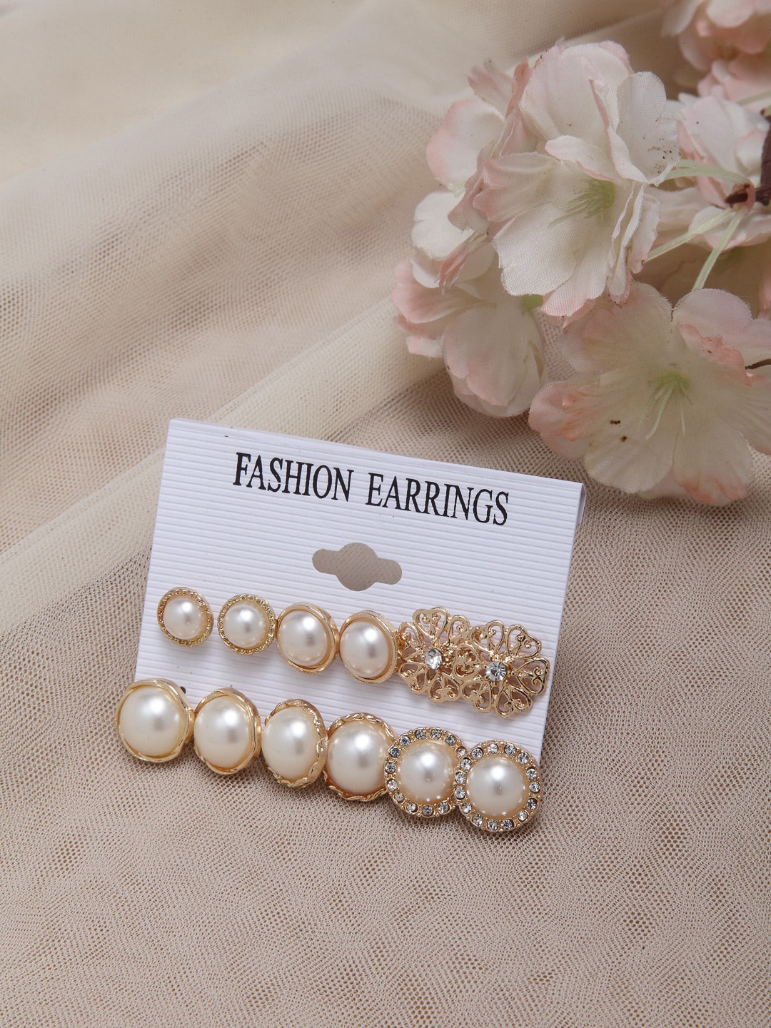 

Shining Diva Fashion Set Of 6 Gold-Plated Contemporary Studs