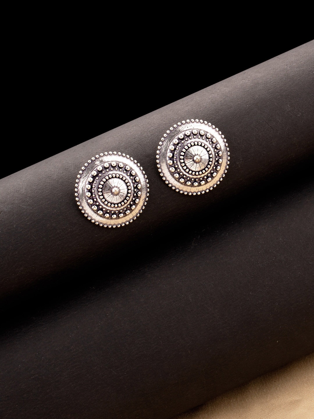

Voylla Silver-Toned Oxidized Circular Studs