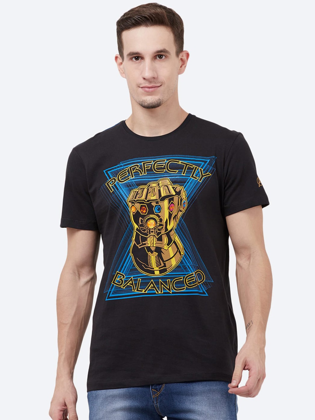 

Free Authority Men Black Avengers Printed Round Neck Pure Cotton T-shirt