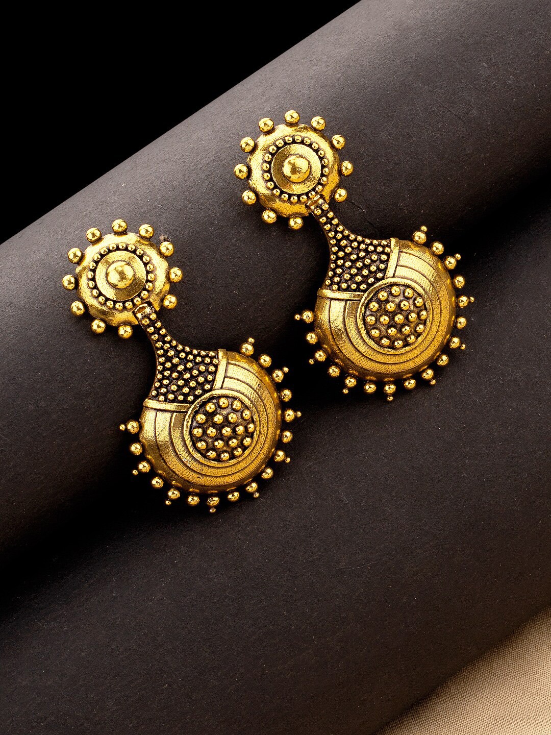 

Voylla Gold-Toned Oxidized Circular Drop Earrings
