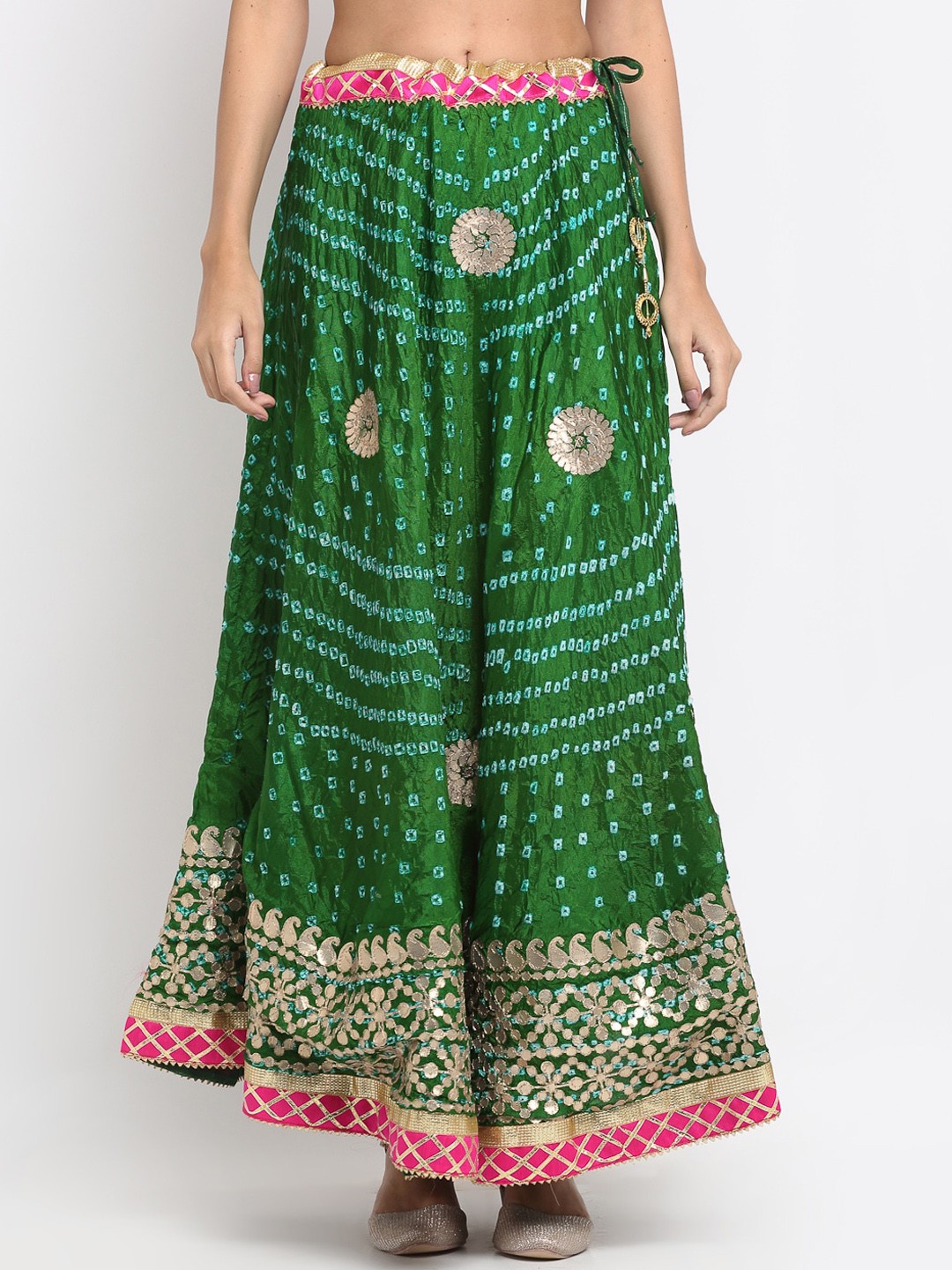 

SOUNDARYA Women Green & Golden Printed Flared Maxi Skirt