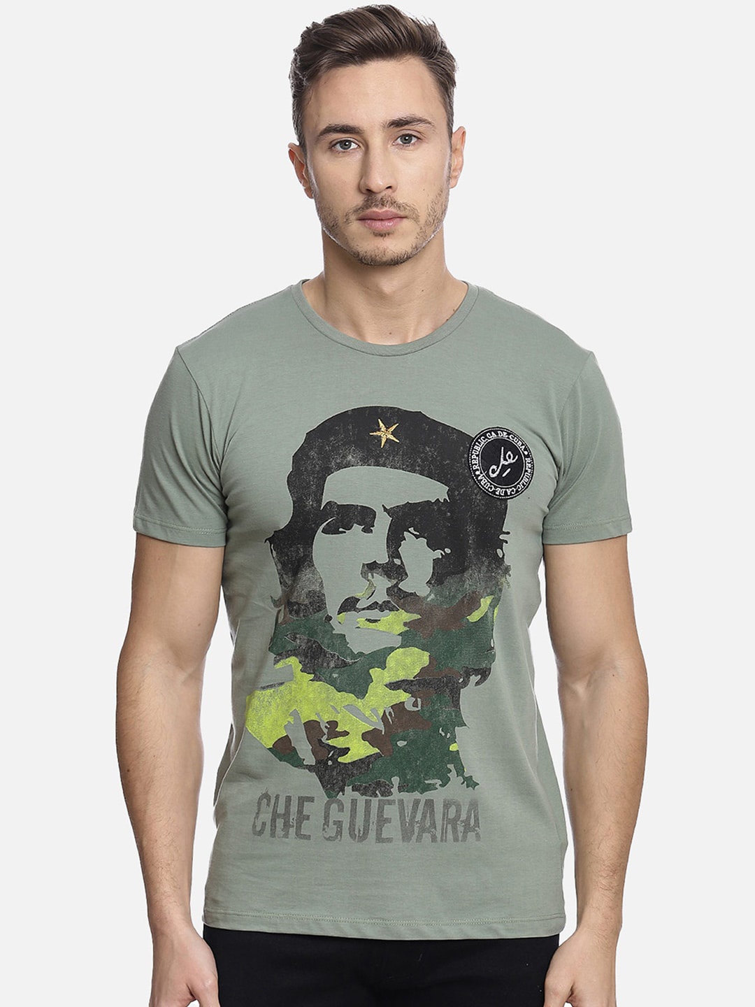 

Free Authority Men Green Che Guevara Printed Round Neck Pure Cotton T-shirt