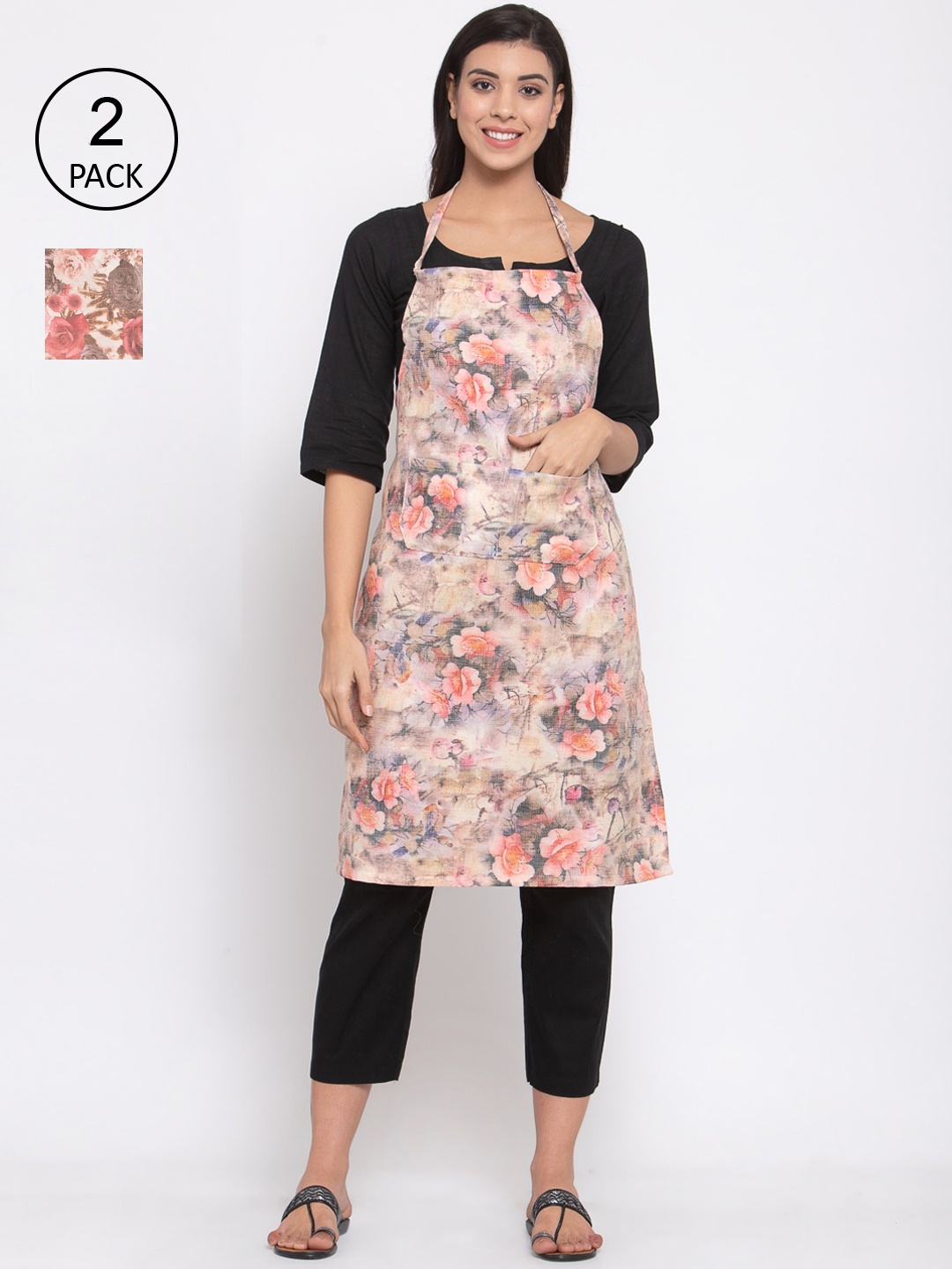 KLOTTHE Unisex Pack Of 2 Cotton Printed 210 TC Aprons, Pink