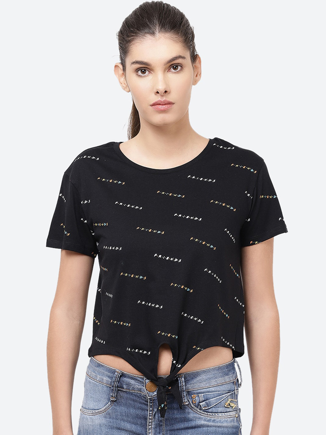 

Free Authority Women Black Friends Printed Round Neck T-shirt