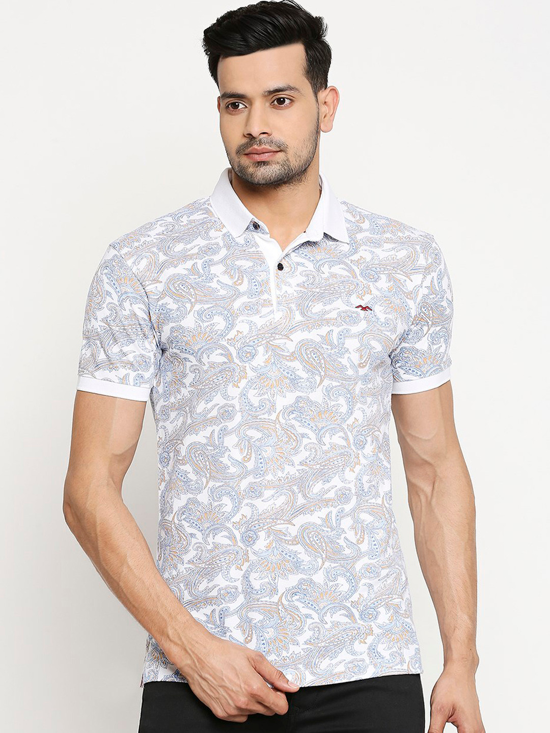 

Mufti Men White Printed Polo Collar T-shirt