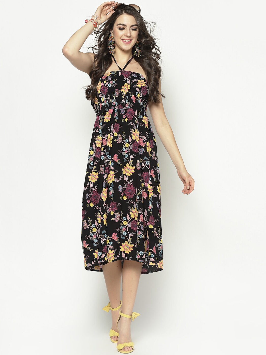 

Sera Women Black Printed Fit and Flare Dress