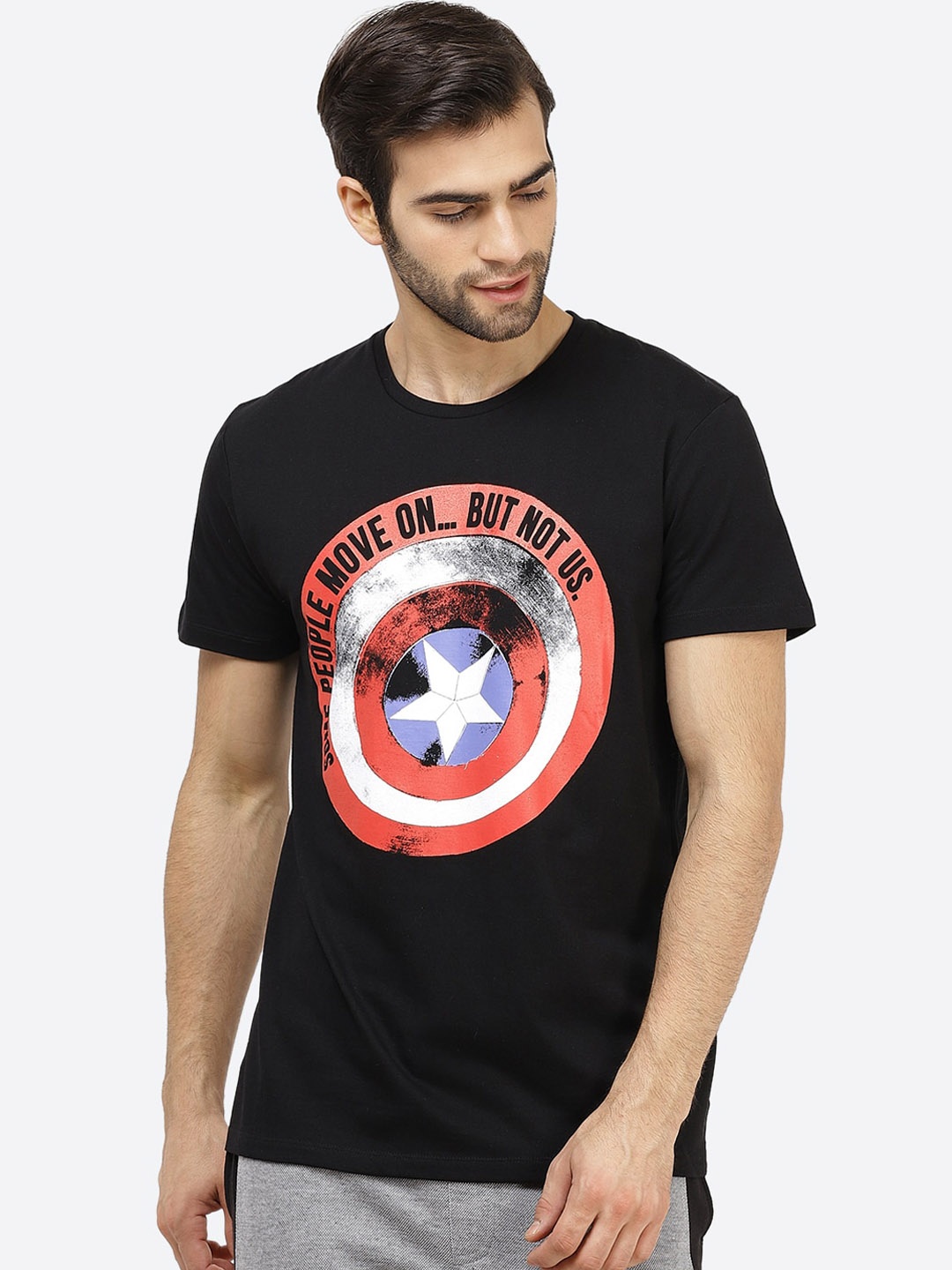 

Free Authority Men Black Printed Round Neck Captain America T-shirt