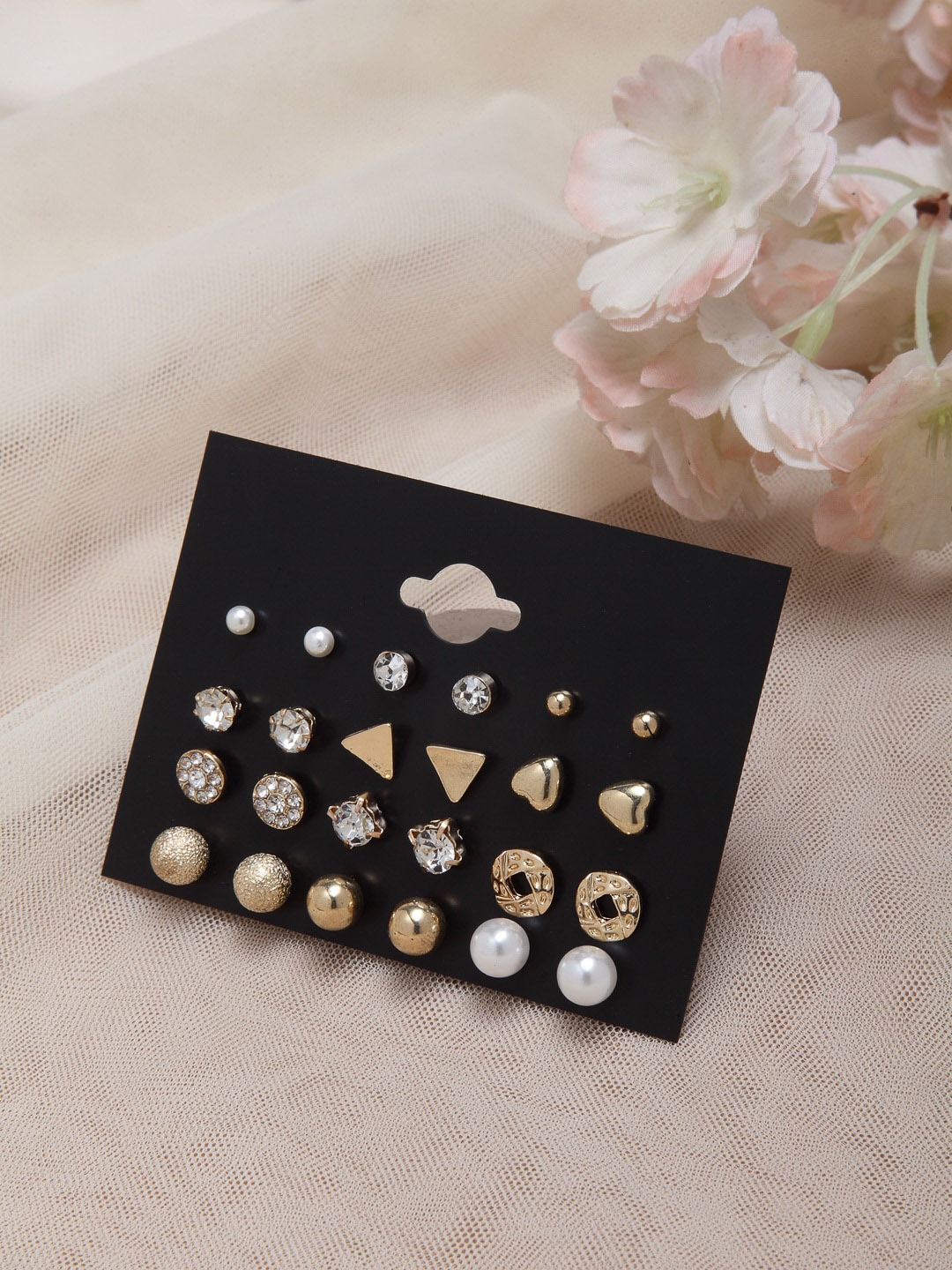 

Shining Diva Fashion Set Of 12 Gold-Plated Contemporary Studs