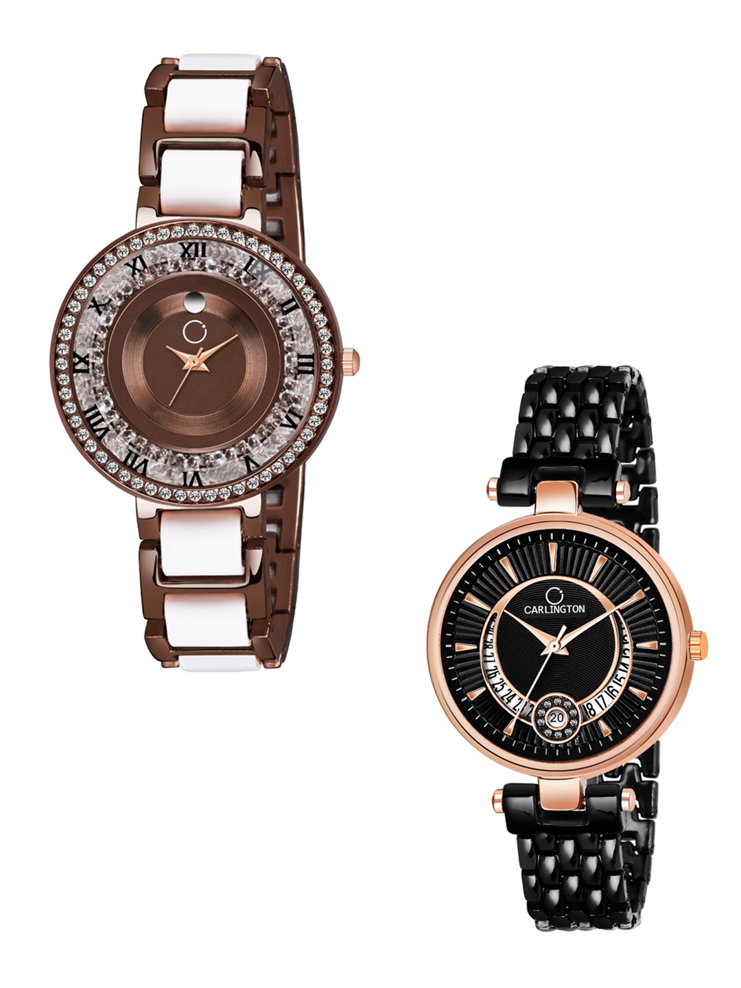 

CARLINGTON Women Multicoloured Analogue Watch Combo Mova BrownWhite and Bella Black, Multi