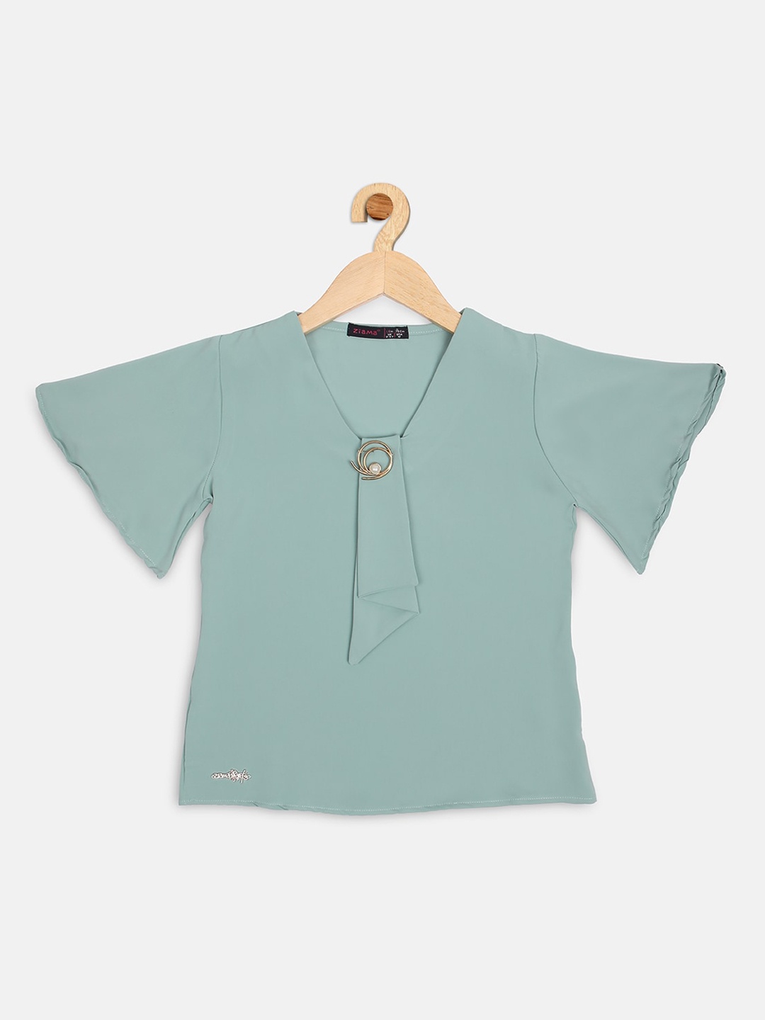 

Ziama Green Flared Sleeves Regular Top
