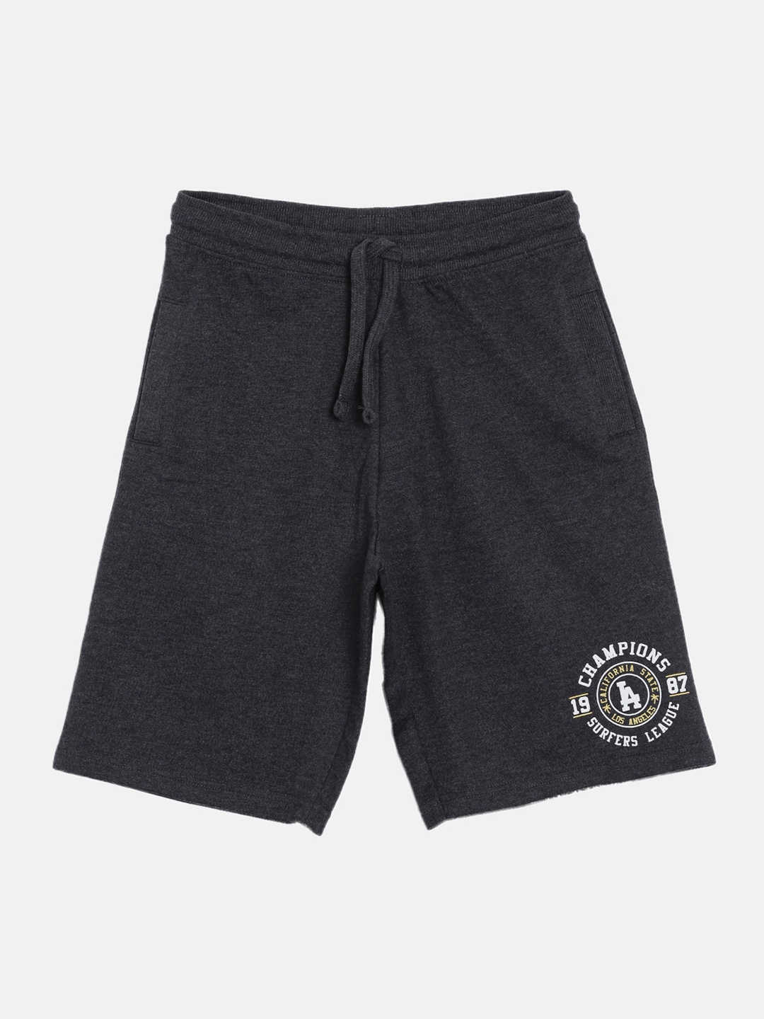 3PIN Boys Charcoal Solid Regular Fit Regular Shorts