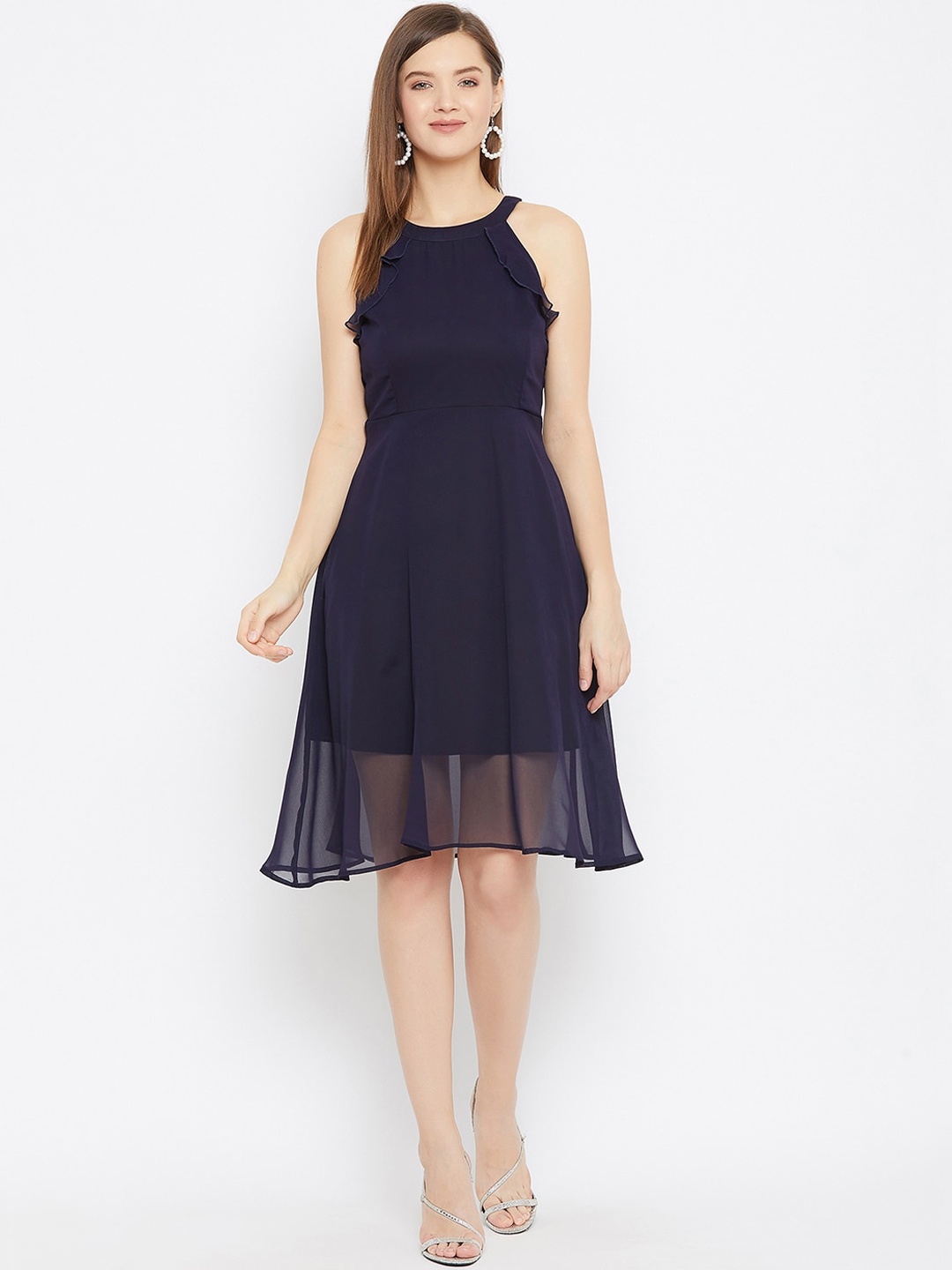 

Color Cocktail Women Navy Blue Solid Fit and Flare Dress
