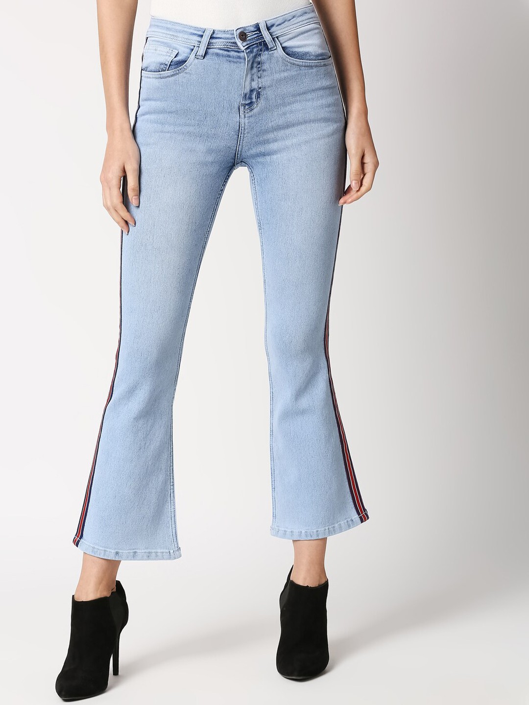 

High Star Women Blue Bootcut High-Rise Clean Look Cropped Stretchable Jeans