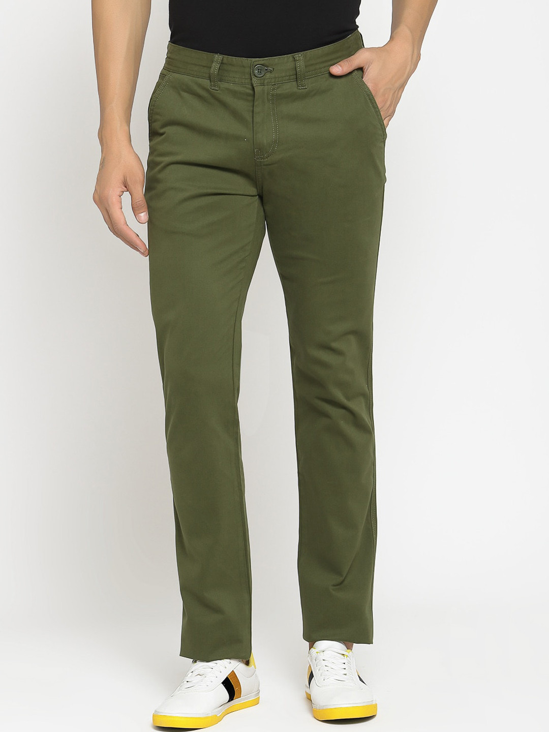 

Pepe Jeans Men Green Slim Fit Solid Regular Trousers