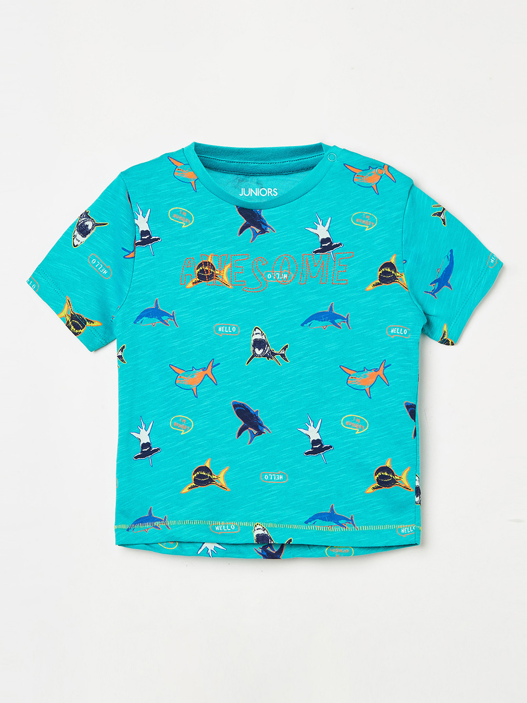 

Juniors by Lifestyle Boys Turquoise Blue & Orange Printed Round Neck T-shirt