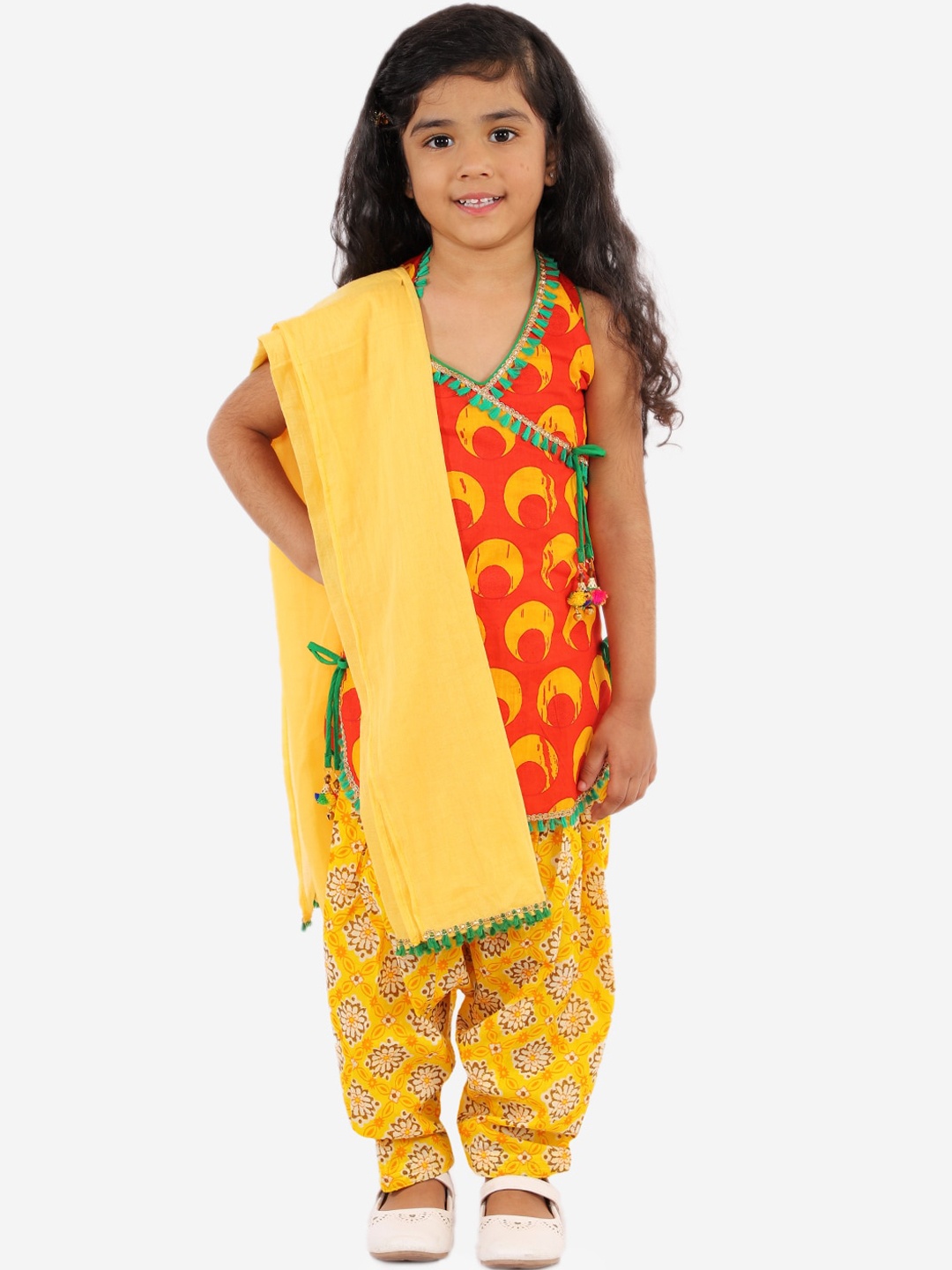 

KID1 Girls Orange & Yellow Printed Kurti with Salwar & Dupatta