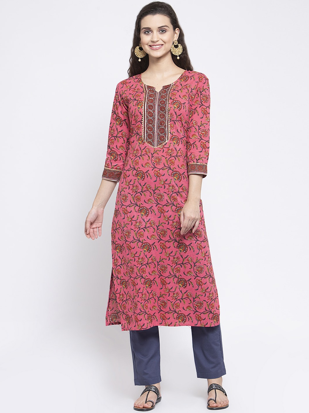 

ANAISA Women Pink Ethnic Motifs Printed Kurta with Sequin Detail